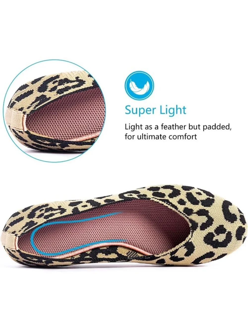 Women's Yellow Leopard Round Toe Low Wedge Slip On Ballerina Ballet Flat Shoes